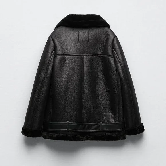 Zara double faced aviator faux leather coat- SIZE S - Picture 3 of 7